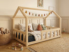 Lit double enfant en bois façon cabane avec barrières 140x200 – Lit Bulle