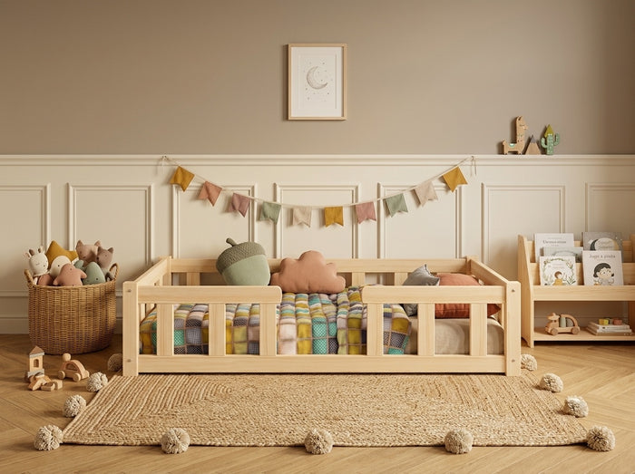 Lit simple Montessori 80x160 en bois avec barrières sécurisantes – Lit Petit Nid
