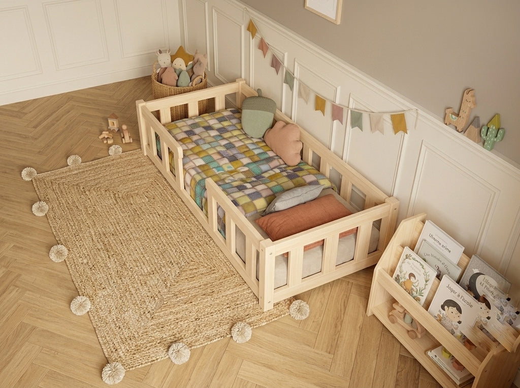 Lit enfant en bois façon nid douillet ras du sol 90x190 – Lit Cocon