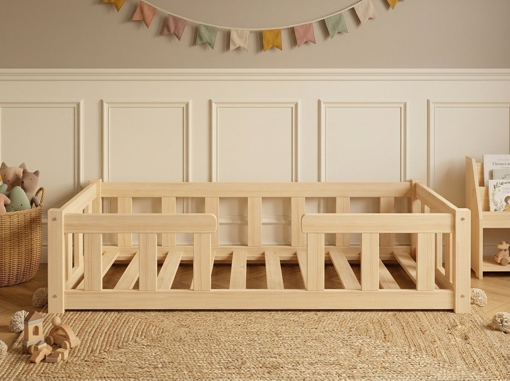 Lit simple Montessori 80x160 en bois avec barrières sécurisantes – Lit Petit Nid