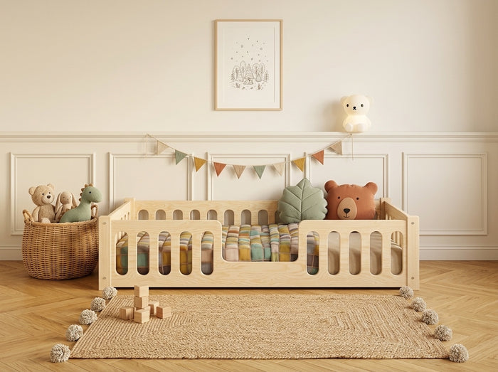 Lit simple Montessori 80x160 en bois avec barrières de sécurité arrondis – Lit Tendresse