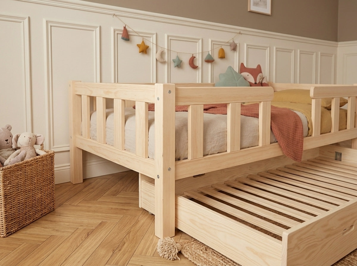 Lit simple en bois façon banquette protectrice 90x190 – Lit Câlin