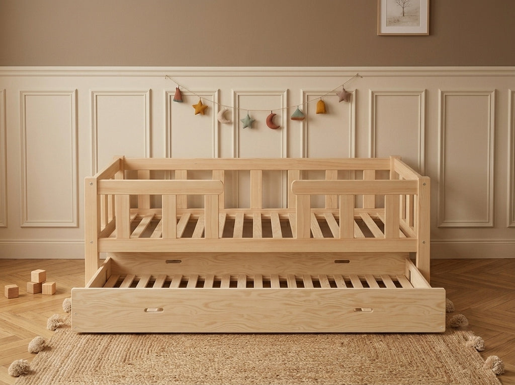 Lit simple en bois façon banquette protectrice 90x190 – Lit Câlin