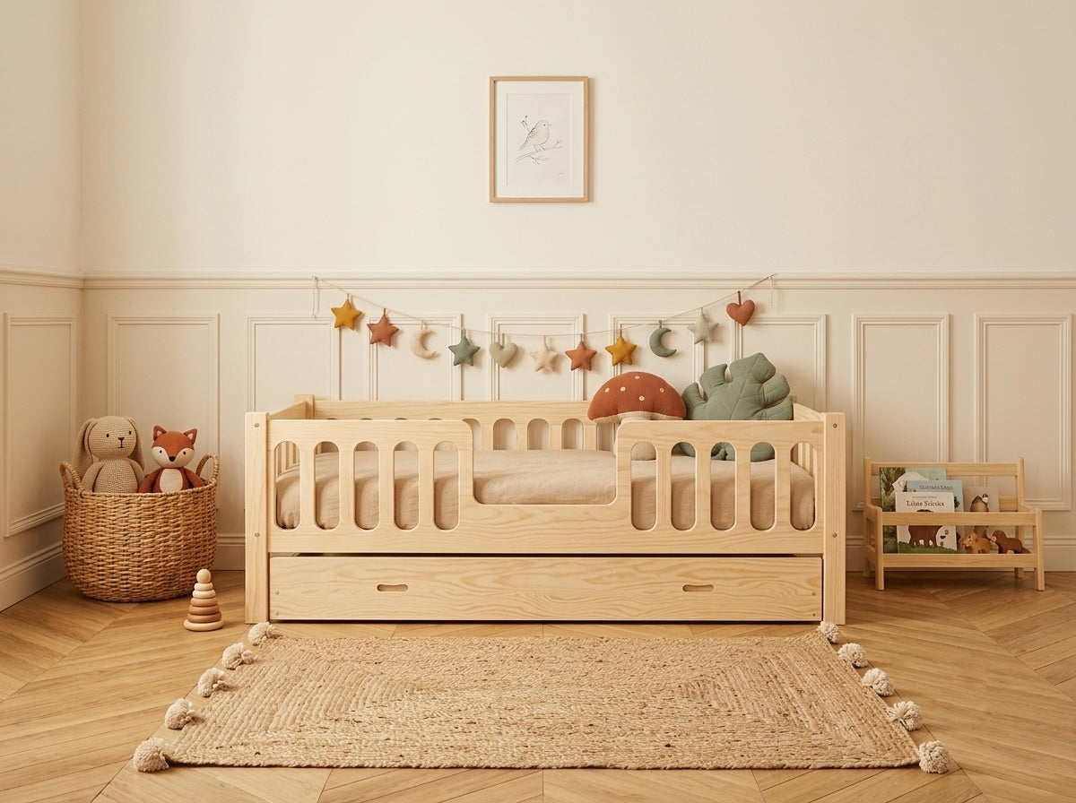 Lit enfant en bois avec panneaux ajourés protecteurs 90x190 – Lit Tendresse
