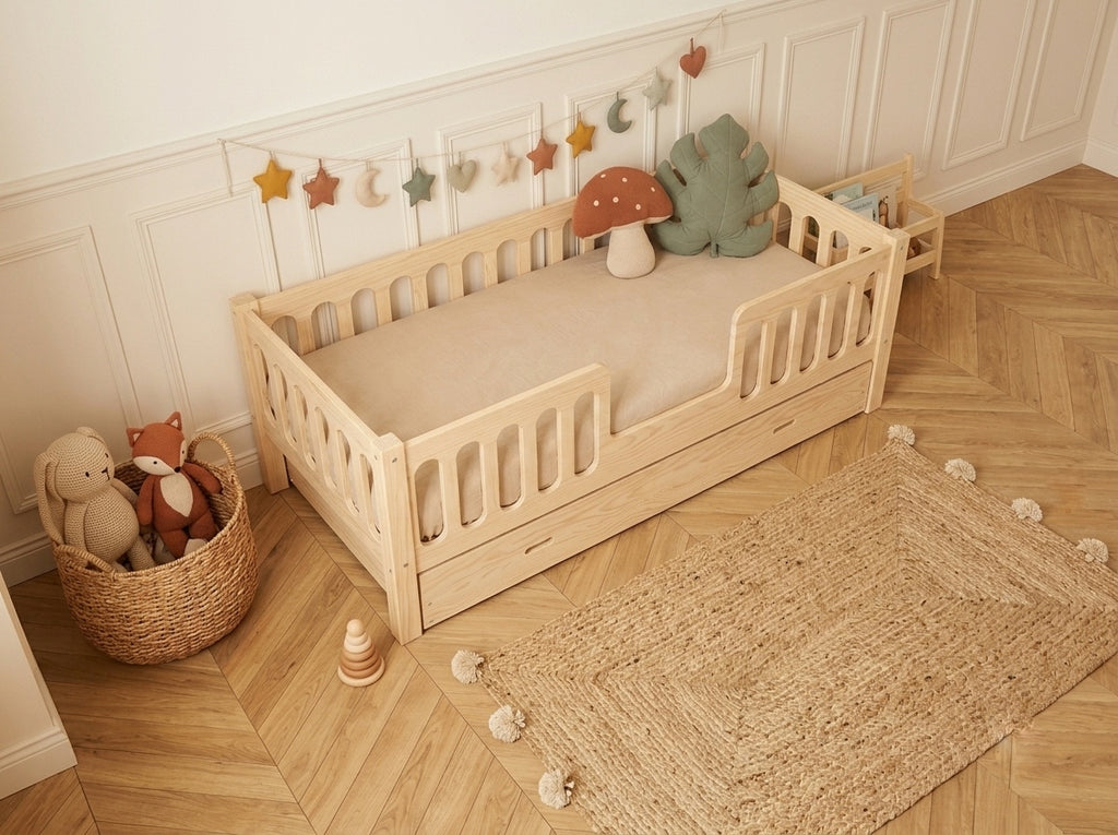 Lit enfant en bois avec panneaux ajourés protecteurs 90x190 – Lit Tendresse