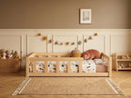 Lit enfant en bois ras du sol avec barrières horizontales 90x190 – Lit Petit Nid