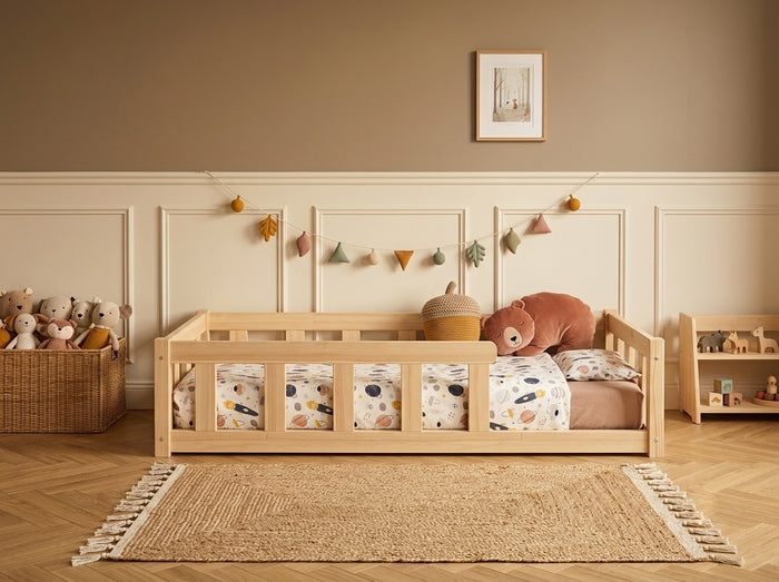 Lit simple Montessori 80x160 en bois avec petits barreaux tout doux – Lit Étoilé