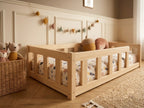Lit enfant en bois ras du sol avec barrières horizontales 90x190 – Lit Petit Nid