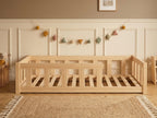 Lit enfant en bois ras du sol avec barrières horizontales 90x190 – Lit Petit Nid