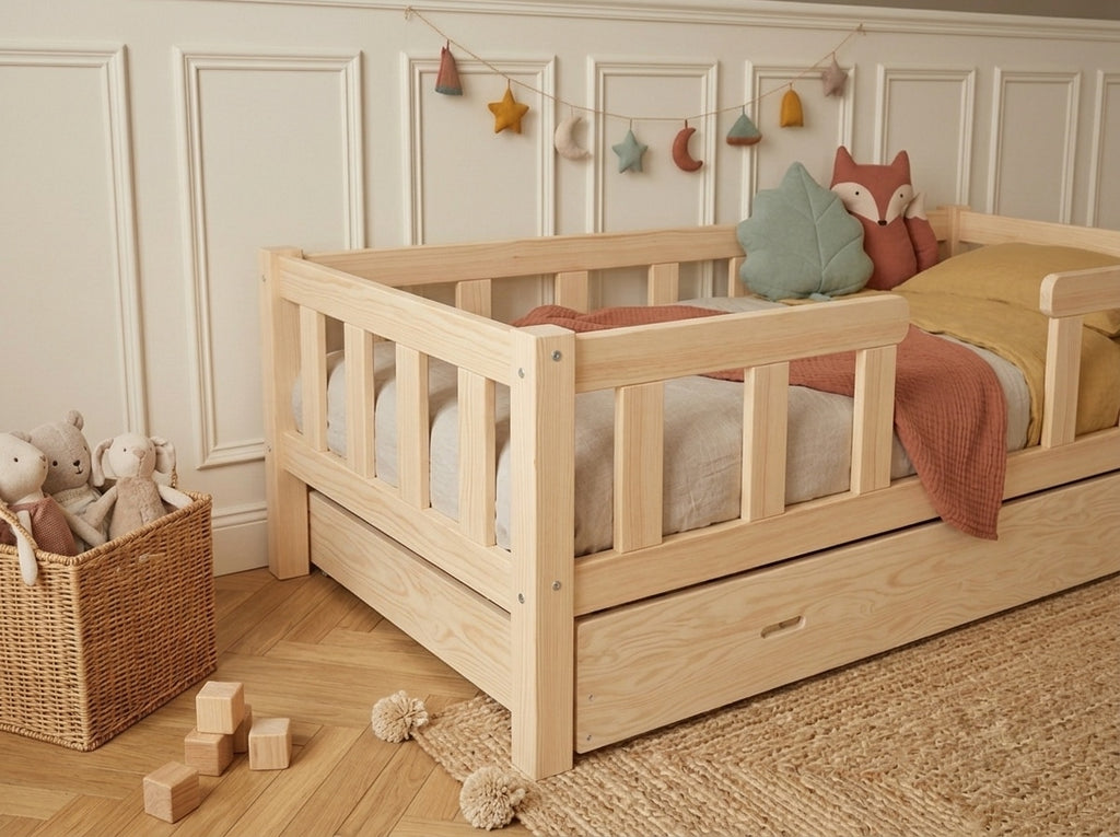 Lit simple en bois façon banquette protectrice 90x190 – Lit Câlin