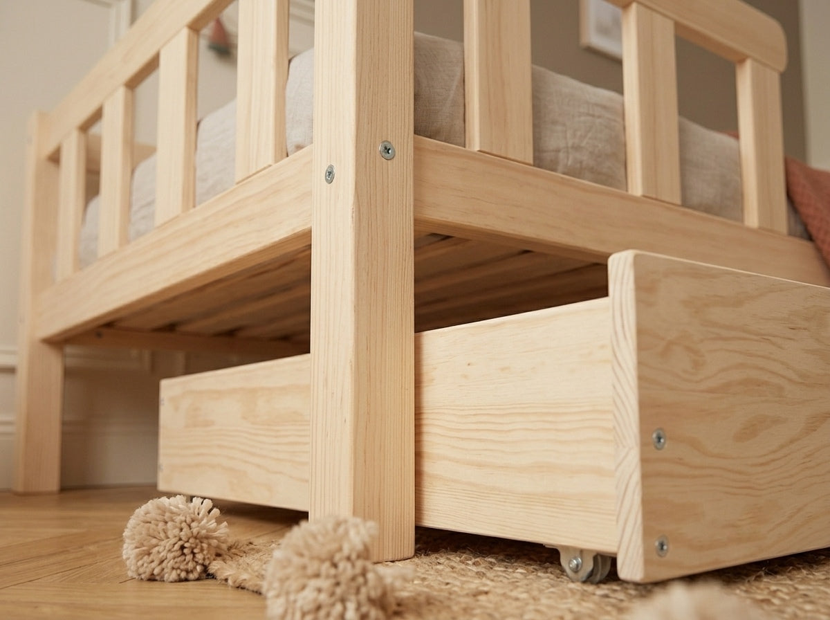 Lit simple en bois façon banquette protectrice 90x190 – Lit Câlin
