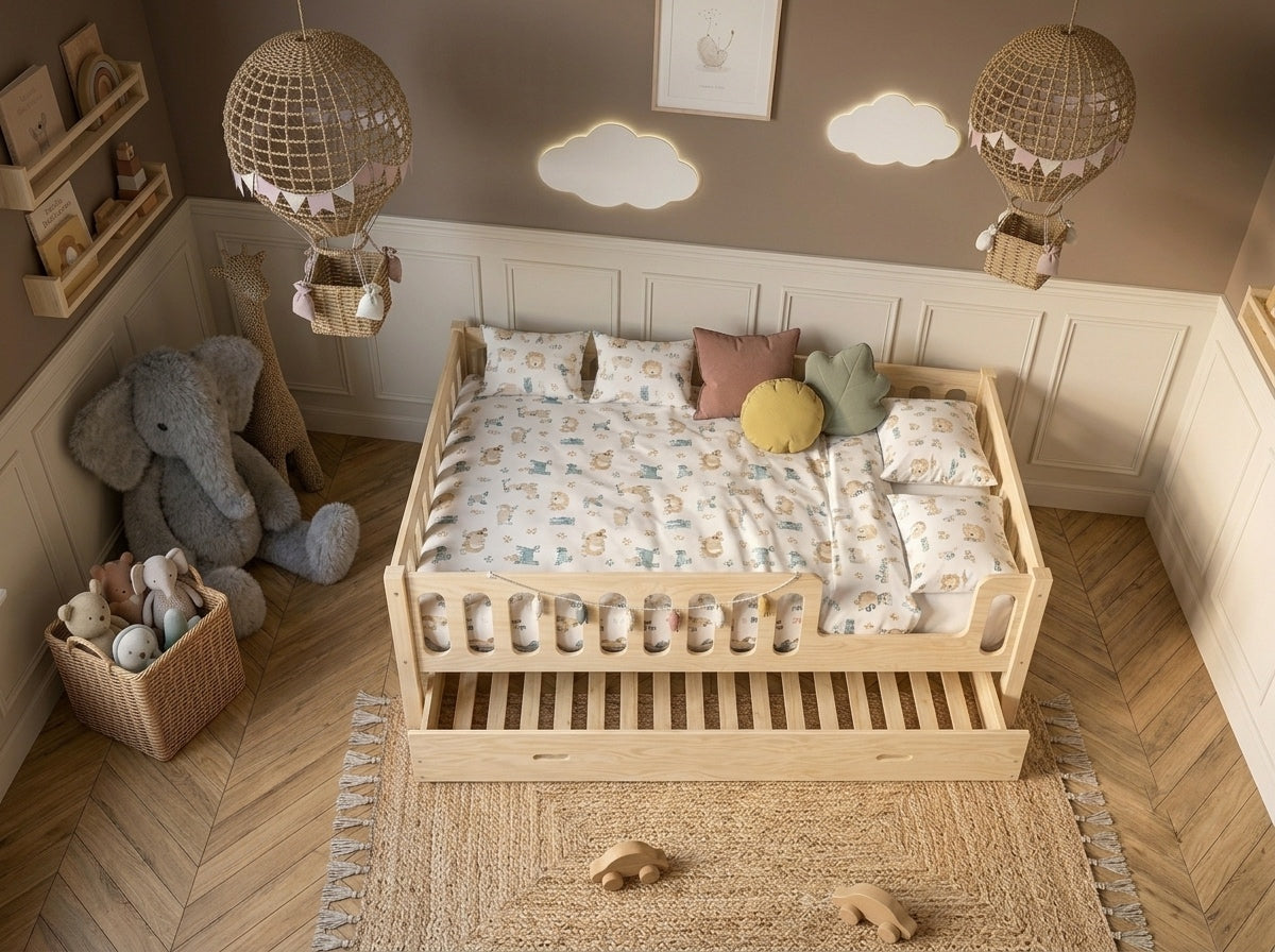 Lit double enfant en bois avec barrières arrondies 140x200 – Lit Cocon