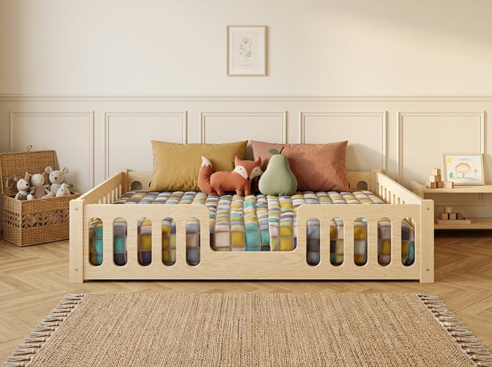 Lit double Montessori 120x200 en bois avec barrières de sécurité aux bords arrondis – Lit Cocon