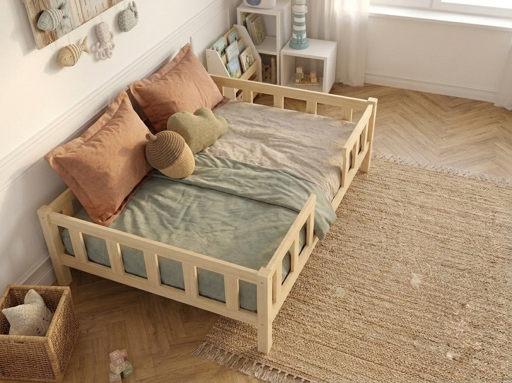 Lit double gigogne en bois avec larges barrières 140x200 – Lit Farandole