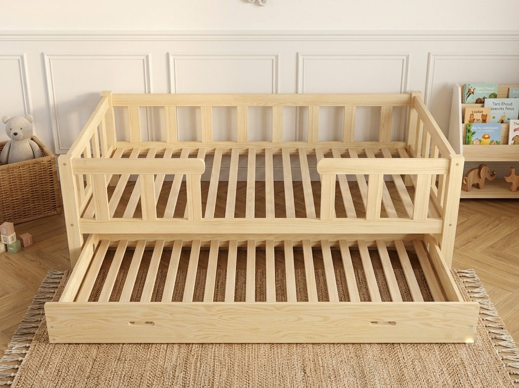 Lit double gigogne en bois avec larges barrières 140x200 – Lit Farandole