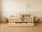 Lit double 120x200 en bois avec barrières de sécurité et jolies finitions – Lit Aurore