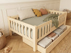 Lit double 120x200 en bois avec barrières de sécurité et jolies finitions – Lit Aurore