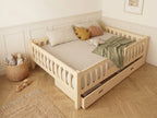 Lit double gigogne en bois avec barrières ajourées 140x200 – Lit Lucioles