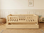 Lit double 120x200 en bois avec barrières de sécurité et jolies finitions – Lit Aurore