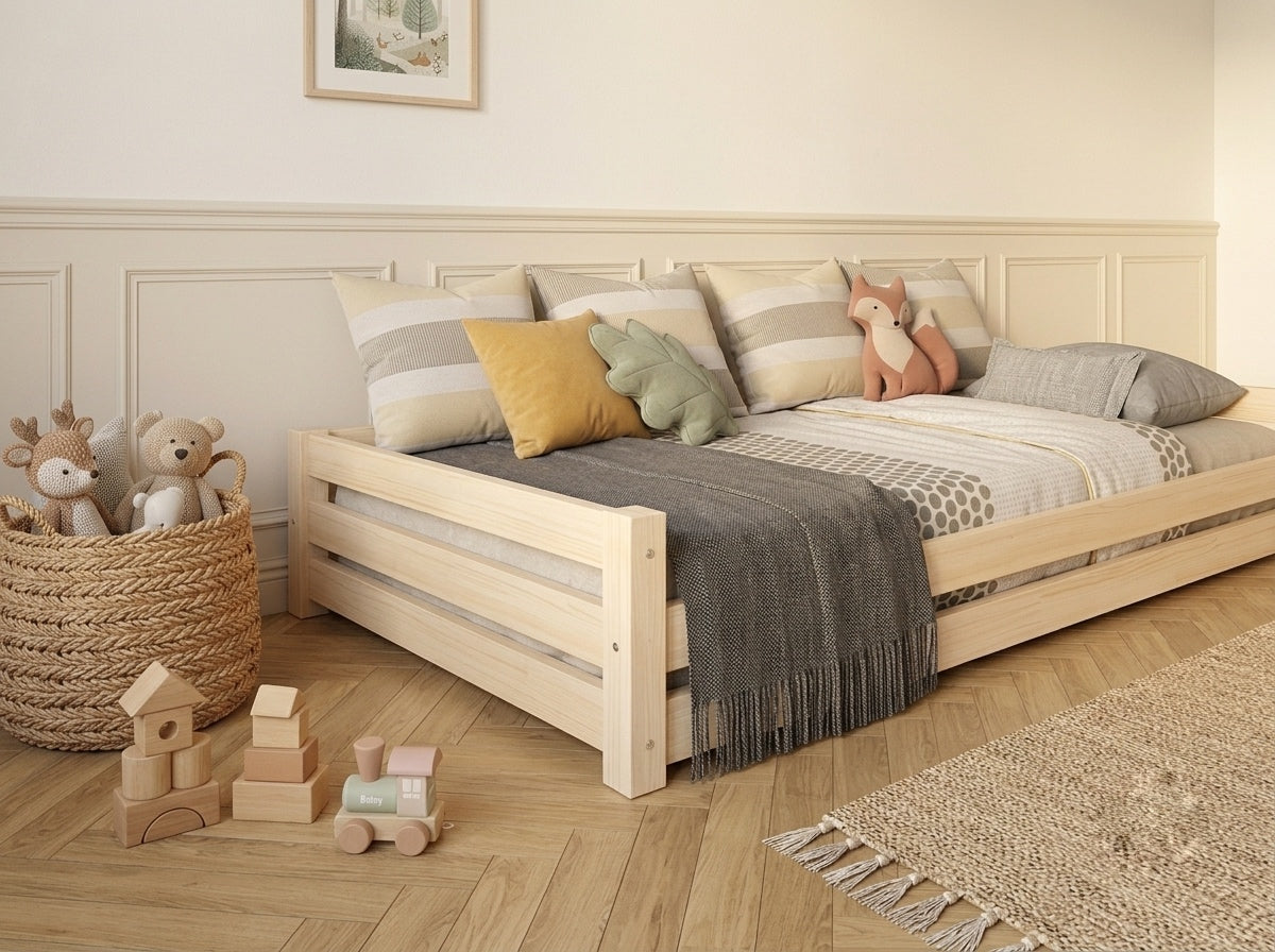 Lit double enfant en bois ras du sol 140x200 – Lit Horizon