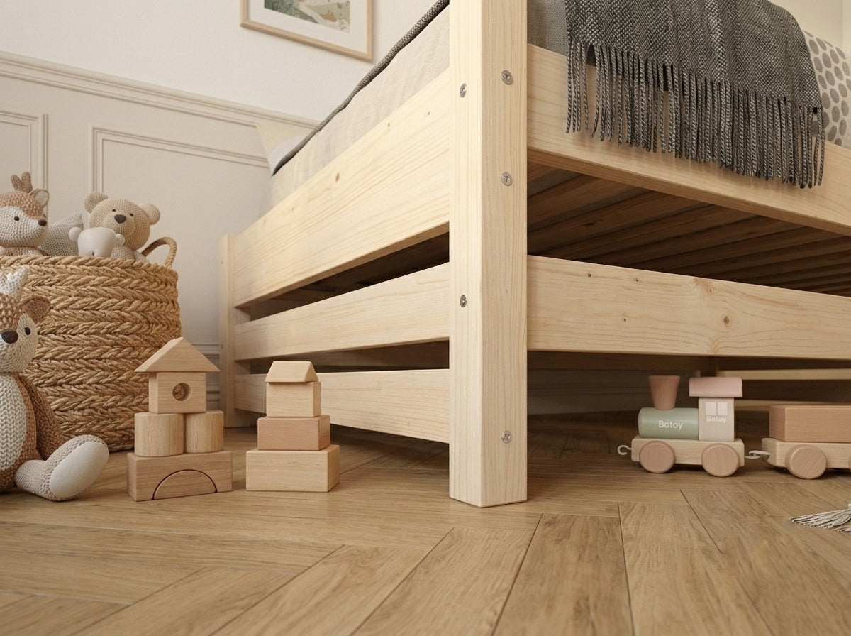 Lit double Montessori 120x200 en bois avec couchage bas et élégant – Lit Coquillage