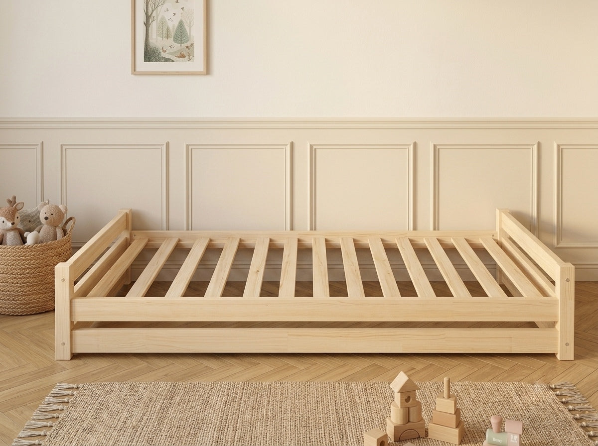 Lit double Montessori 120x200 en bois avec couchage bas et élégant – Lit Coquillage