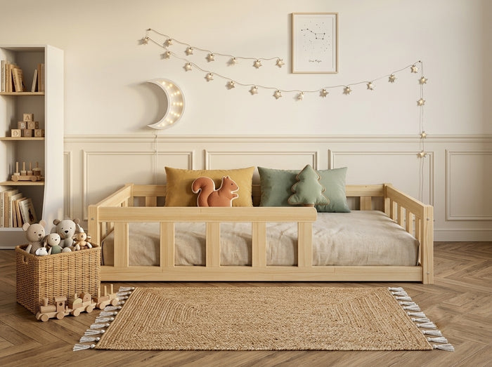 Lit double enfant en bois ras du sol avec barrières 140x200 – Lit Cocon