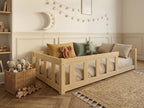 Lit double Montessori 120x200 en bois avec barrières de sécurité et petits barreaux – Lit Aurore