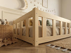 Lit double Montessori 120x200 en bois avec barrières de sécurité et petits barreaux – Lit Aurore