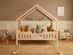 Lit double en bois en forme de maison avec barrières 120x200 – Lit Cocon