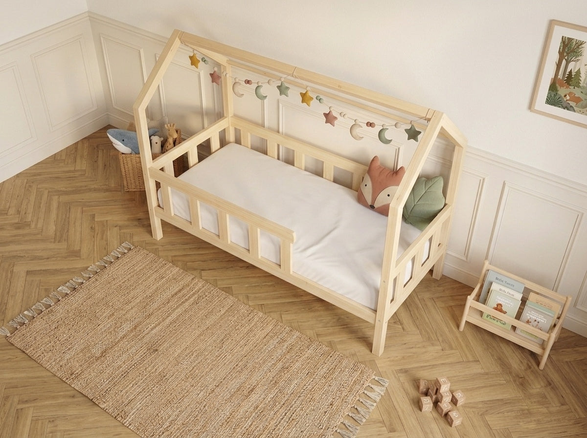 Lit cabane en bois en forme de maison avec tiroir 90x190 – Lit Nuage