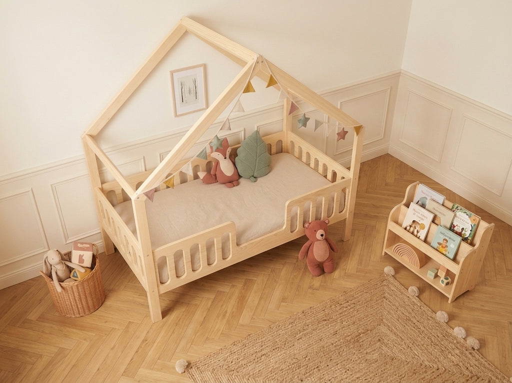 Lit cabane enfant en bois en forme de maison 80x160 cm – Lit Cocon