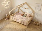 Lit double enfant en bois façon maison avec barrières et tiroir 140x200 – Lit Farandole