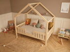 Lit double enfant en bois façon cabane avec barrières 140x200 – Lit Câlin