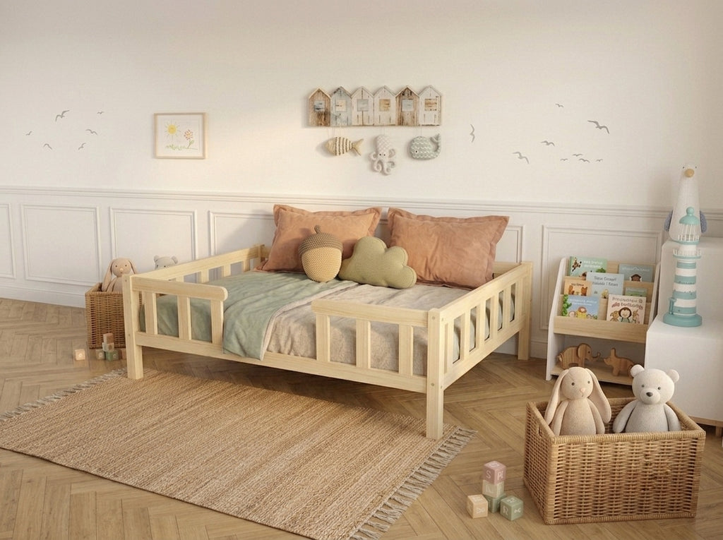 Lit double gigogne en bois avec larges barrières 140x200 – Lit Farandole