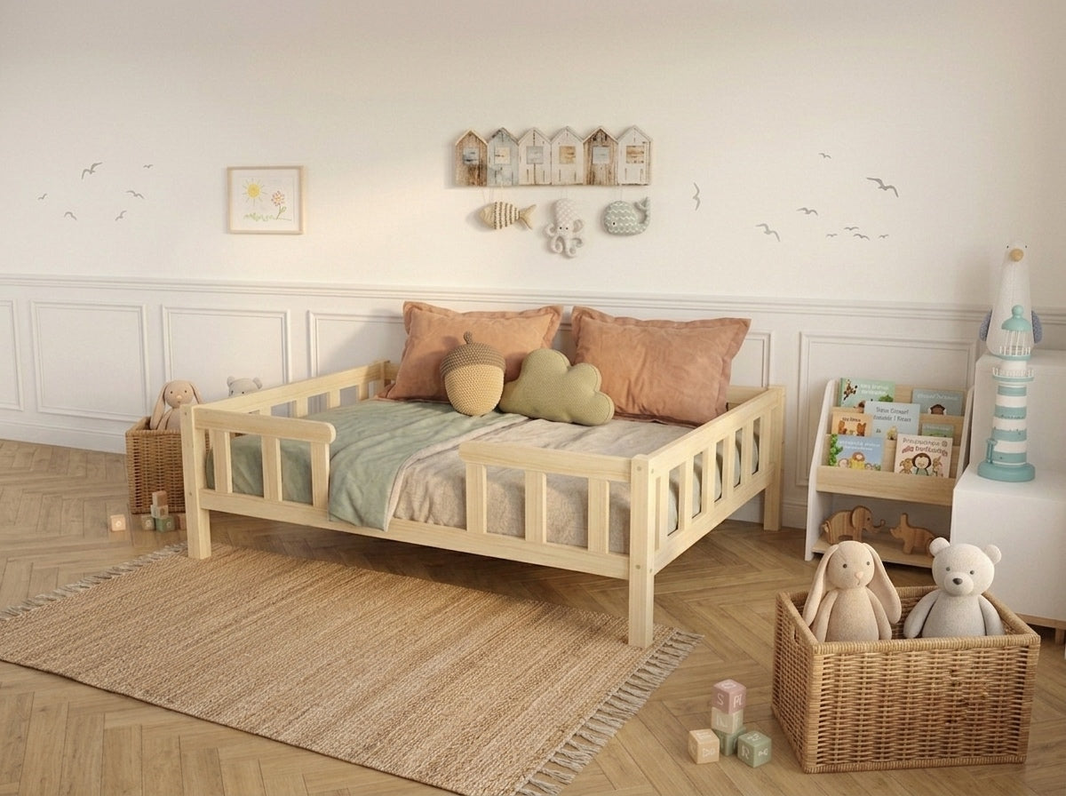 Lit double gigogne en bois avec larges barrières 140x200 – Lit Farandole
