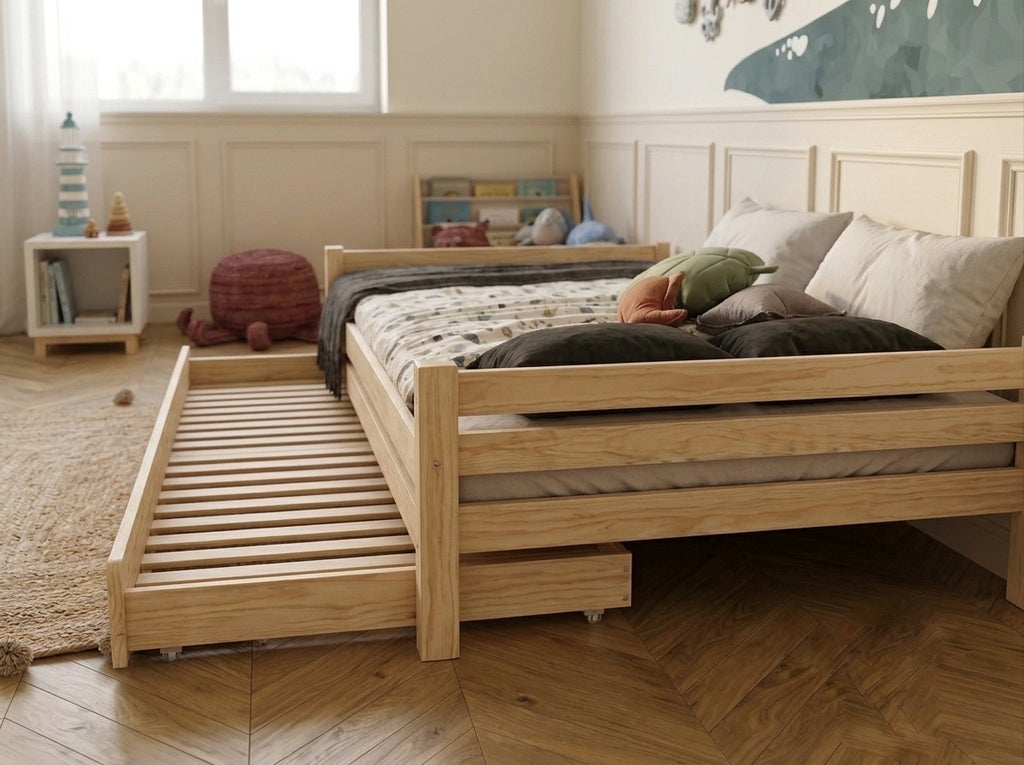 Lit double gigogne en bois aux lignes épurées 140x200 – Lit Berceuse