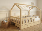 Lit cabane en bois en forme de maison avec tiroir 80x160 – Lit Câlin
