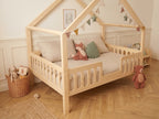 Lit cabane enfant en bois en forme de maison 80x160 cm – Lit Cocon