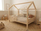 Lit double cabane en bois en forme de maisonnette 140x200 – Lit Tendresse