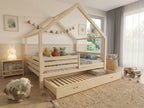 Lit cabane double en bois en forme de maison avec toit style chalet 120x200 – Lit Tendre Cocon