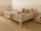 Lit double gigogne en bois avec barrières ajourées 140x200 – Lit Lucioles