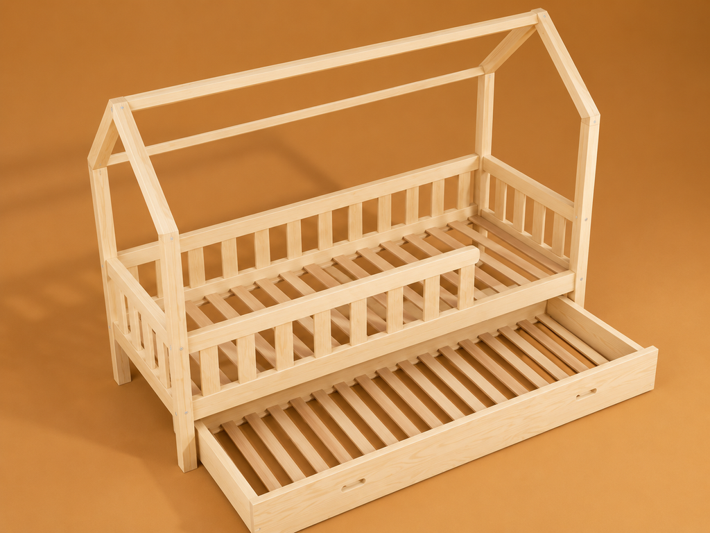 Lit cabane en bois en forme de maison avec tiroir 90x190 – Lit Câlin