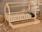 Lit cabane en bois en forme de maison avec tiroir 90x190 – Lit Câlin