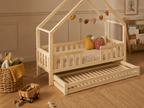 Lit cabane en bois en forme de maisonnette avec tiroir 80x160 cm – Lit Tendresse