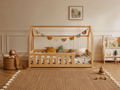 Lit cabane en bois en forme de maison ras du sol 90x190 – Lit Cocon