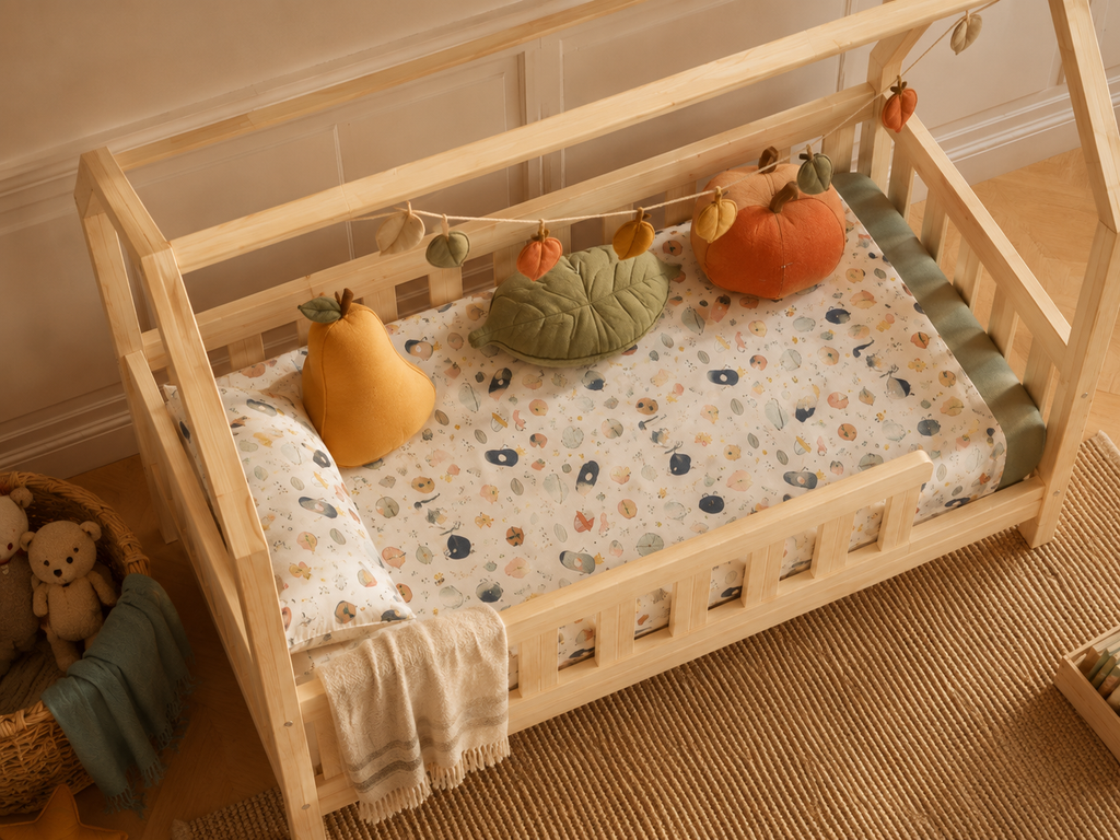 Lit cabane 80x160 en bois avec barrières de sécurité et tiroir de rangement – Lit Farandole
