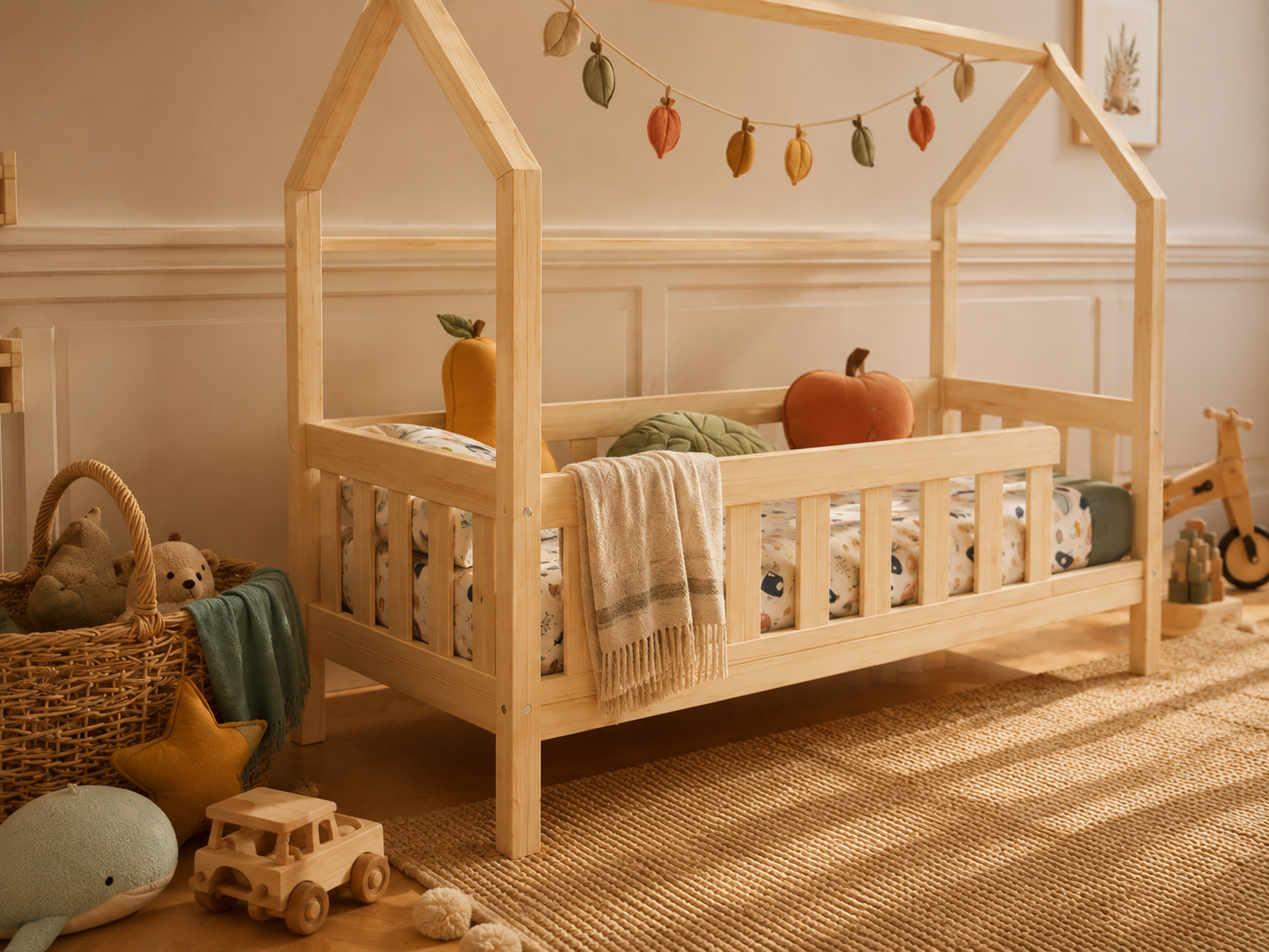 Lit cabane en bois en forme de maison avec tiroir 90x190 – Lit Câlin