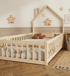 Lit simple en bois 90×200 en forme de maison avec cheminée – Lit simple Thomas